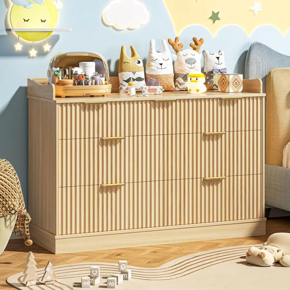 Vabches Nursery Drer, 7 Der Wood Baby Drer, luted Chest with Gold Handles, Sae & Spacious Storage Organizer or Kids Bedroom Nurs