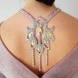 Fashion Colorful Crystal Tassel Back Chain Pendant Free Shipping Belly Dance Hollow Rhinestone Back Jewelry Outfit for Women