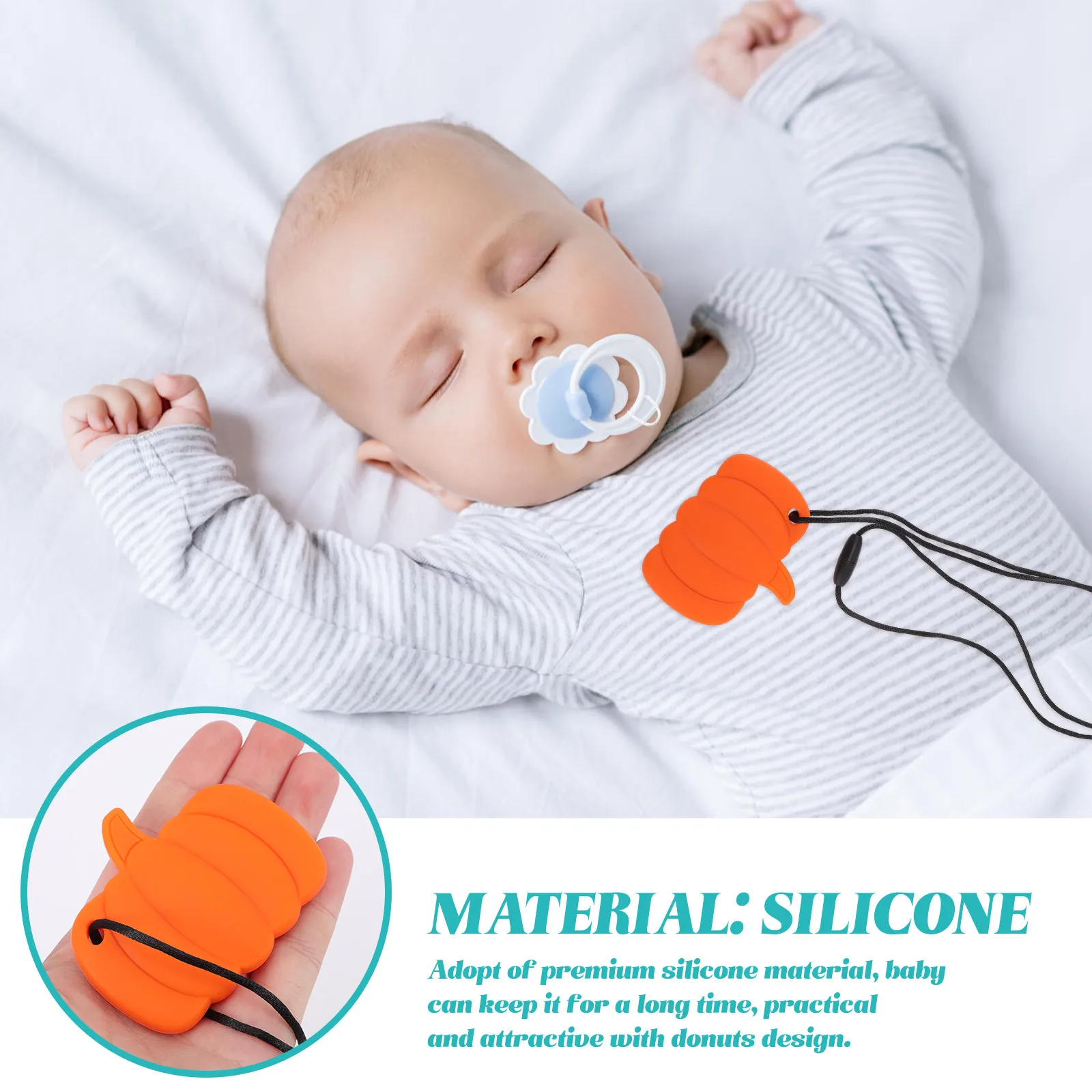 Baby Teether Soft Silicone Pumpkin Chewy Necklace Sensory Soothing Comfort for Teething Baby Teether Silicone Teeth