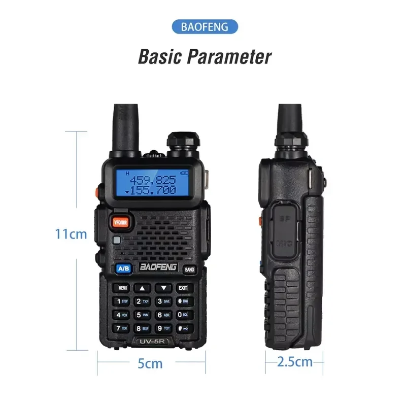 BOLRZO  UV-5R walkie-talkie 5W 1800mAh battery dual band handheld two-way radio FM amateur radio