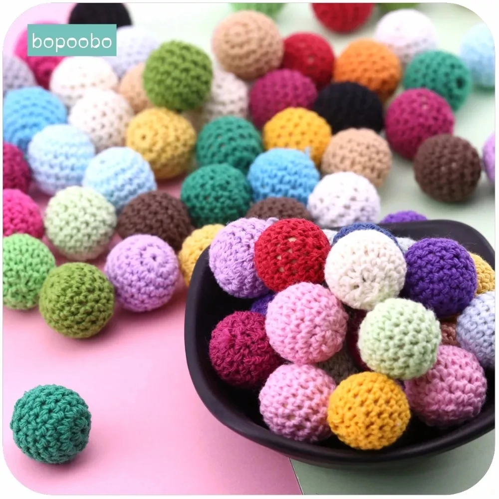 Bopoobo 20mm 10pcs Wooden Crochet Beads Chewable Beads DIY Wooden Teething Knitting Beads Jewelry Crib Sensory Toy Baby Teether