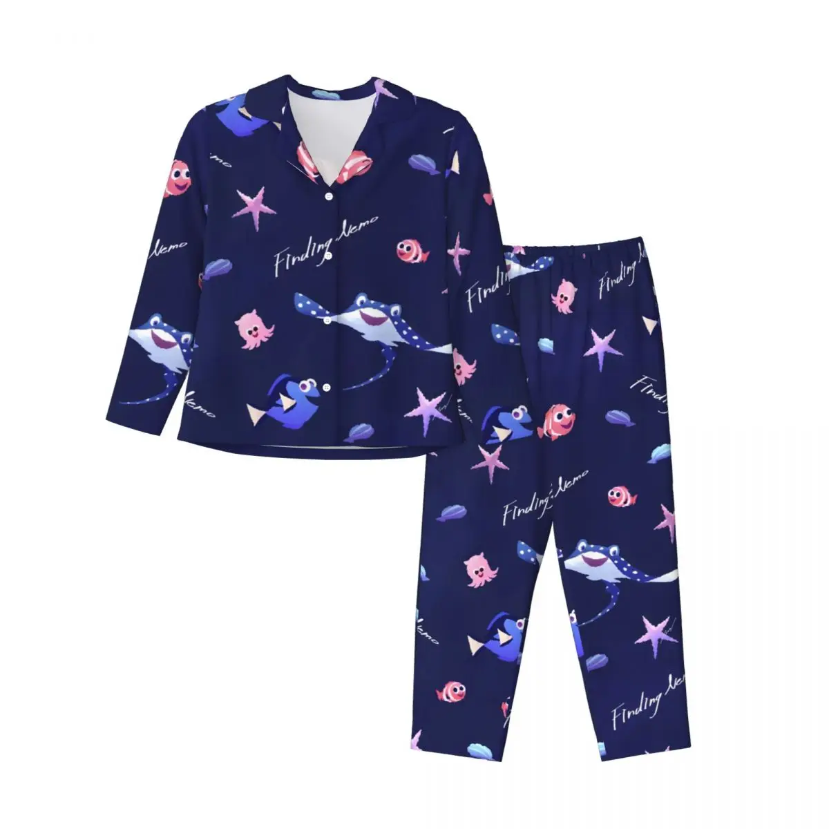 

Finding-Nemo Women's Pajamas Set Button Down Pajama 2 Piece Suit Pyjama Femme Nightwear Loungewear