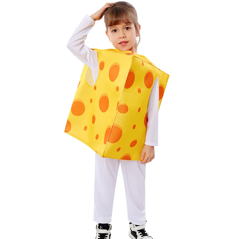 Unisex Kids Funny Food Cosplay Outfit Meisje Gele Spray Kaas Kind Kostuum Voor 2024 Halloween Purim Carnaval