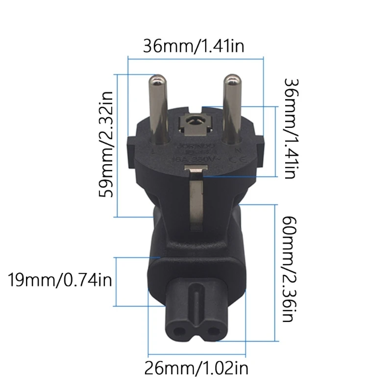 Adaptateur d'alimentation EU4.8mm à C7 à courbure droite, prise mâle à femelle en PVC électrique
