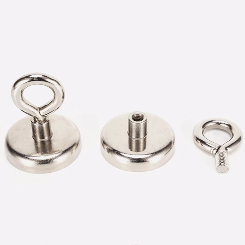 Mounting Magnetic Pots Diameter 42mm with Closed Hook 68kg Pulling Neodymium Magnets for Treasure Hunting 2pcs