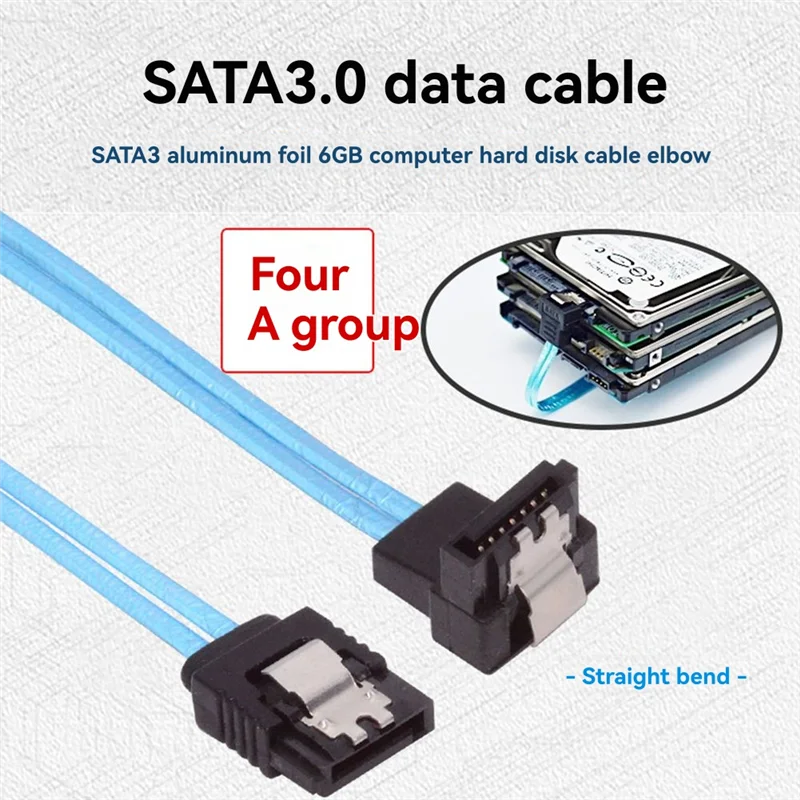 Exquisite-4Pcs Cable de computadora 6Gbps SATA3.0 Cable de transmisión de computadora Cable de disco duro codo recto