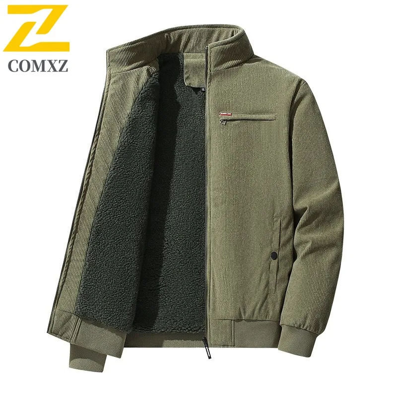 

COMXZ Men Cotton Corduroy Jacket Casual Stand Collar Travel Comfort Durable Parka Commuting Office Cold Resistant Winter Coat