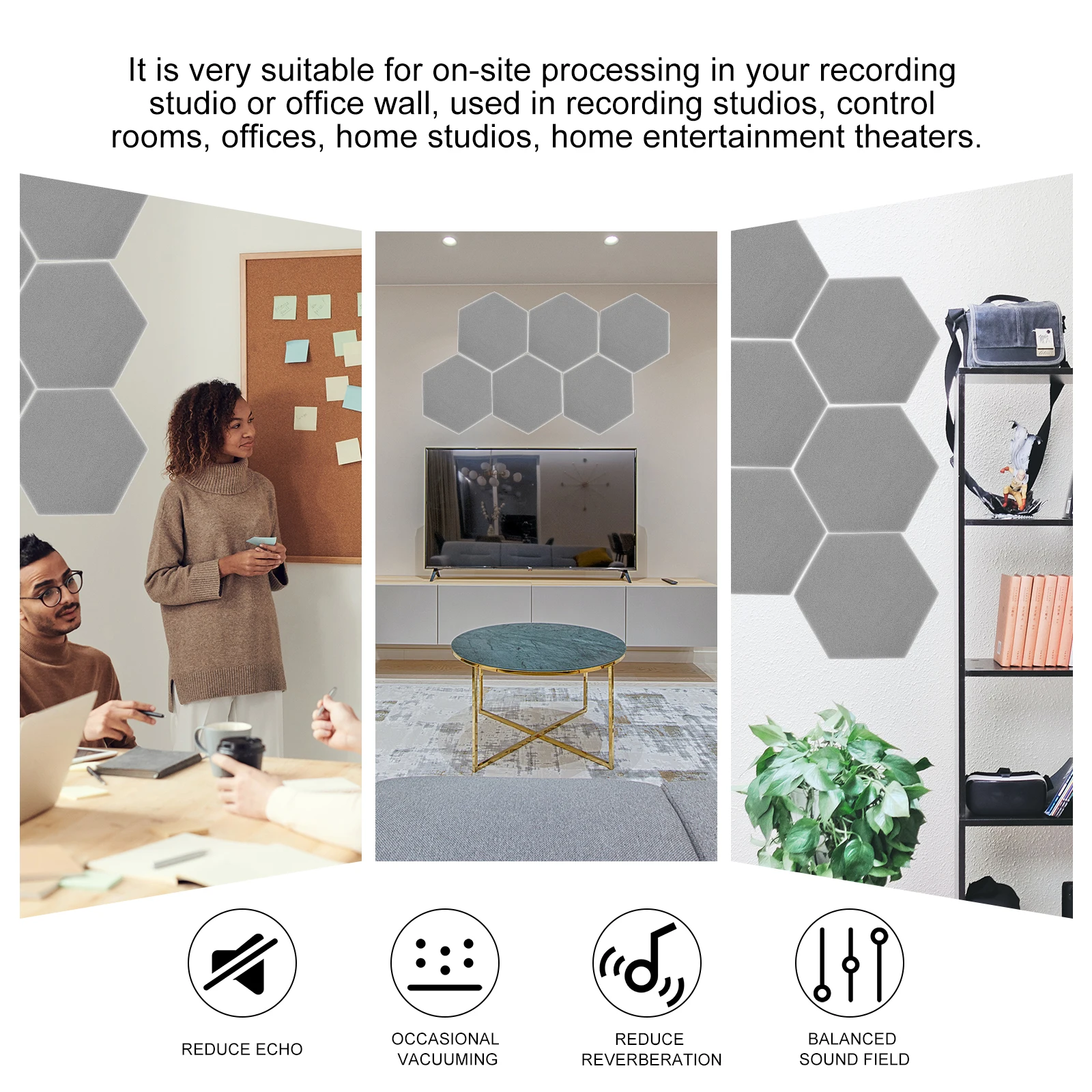 

6pcs Hexagon Acoustic Panels Sound Dampening Soundproof Mats For Wall Door Ceiling Noise Reduction Decorative Sound Insulation