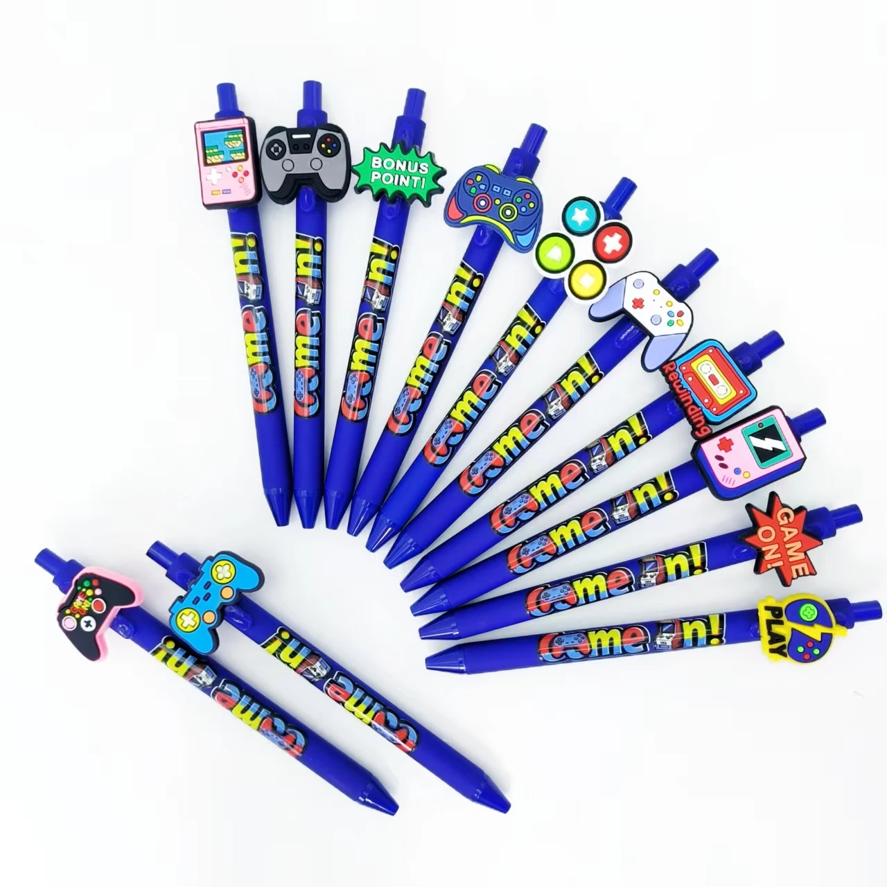 8/16 pezzi di attrezzature da gioco design stampa patch pen blu intenso portapenne serie penna a sfera scrittura stampa penna neutra
