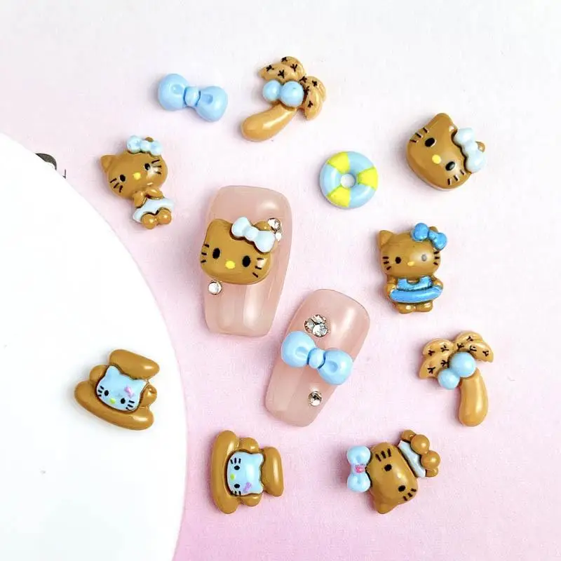 30Pcs Cartoon Resin Black Skin Cat Nail Charms Mint Blue Black Skin Cat Cute Dolphin Seaside Series Nail Art Decoration unghie fai da te