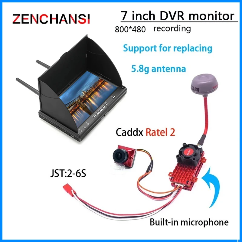 Long Range Analog Transmitter 2000mW VTX+Caddx 1200TVL FPV Camera Aerial Photography+LCD5802D 5802 7 inch Video Display Screen