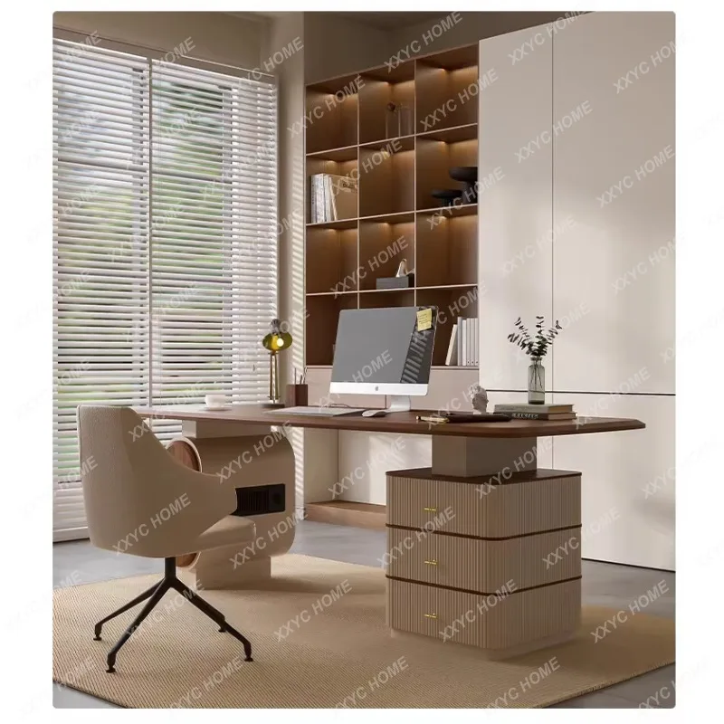 XXModern Chinese Solid Wood Desk Double Computer Desk Storage Workplace Desk