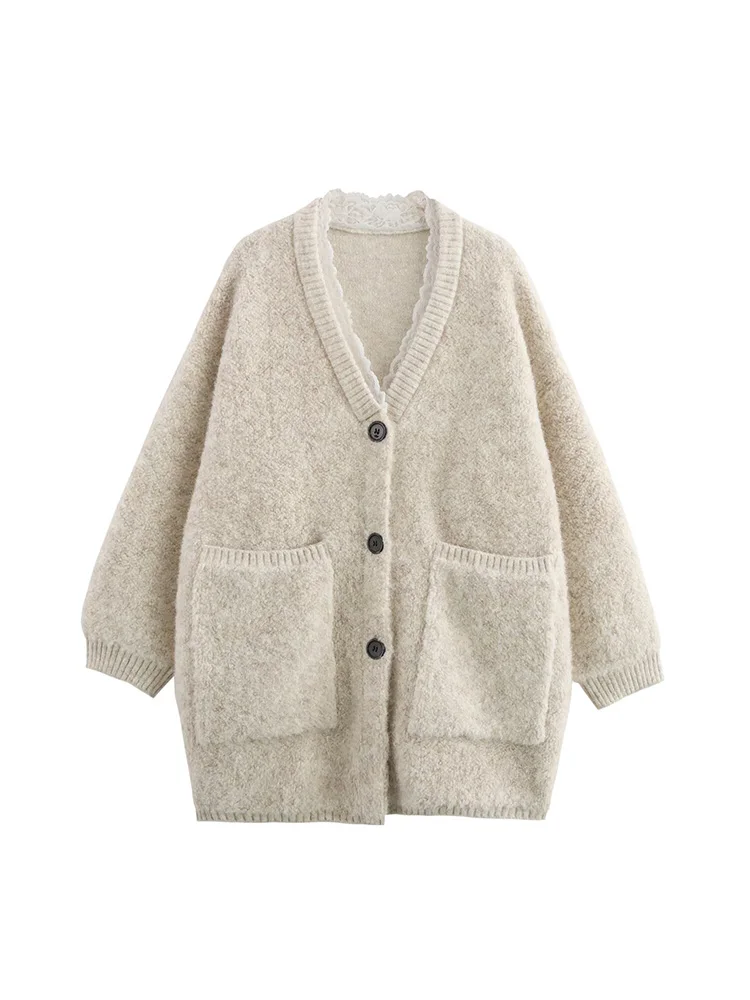 High-end fashion outfit, soft and glutinous mink velvet gray knitted cardigan, autumn style, age-reducing furry sweater jacket