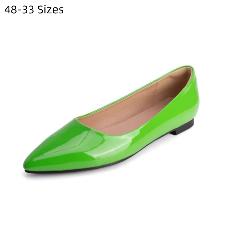 Ladies Shiny Leather Flats Plain Shoes Pointy Tip Designer Daily Slip-On Wide Fitting 48 45 44 33 28cm Purple Green Candy Colors