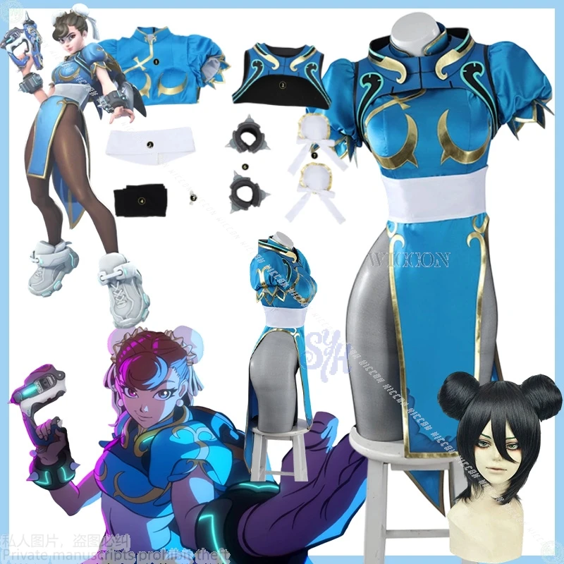 

Chun Li Juno Street Fighter 6, аниме-костюм для косплея, сексуальная китайская юбка Ципао с разрезом, кавайная Лолита для вечеринки на Хэллоуин