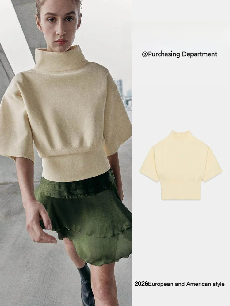 

Spring New Arrival Women's Knitted Top Slimming Waist Pad Shoulder Stand Collar Comfortable Versatile Casual Knitwear