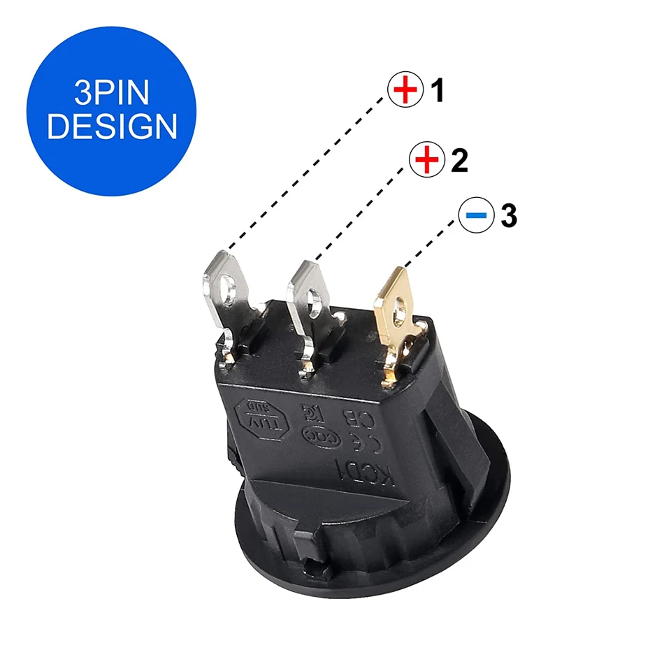 12Pcs Rocker Switch Toggle 12v SPST 3 Pins 2 Position ON/Off Blue LED Light Illuminated Boat Switch