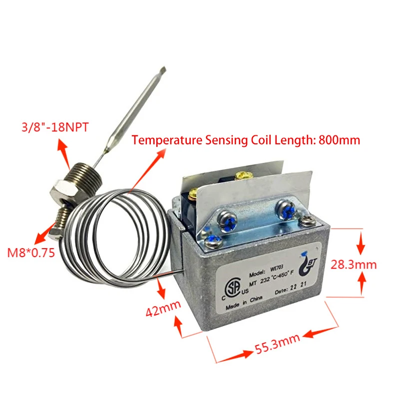 Zakres temperatury zaworu gazowego 232.℃ (450℉) do kuchenki gazowej z bojlerem gazowym