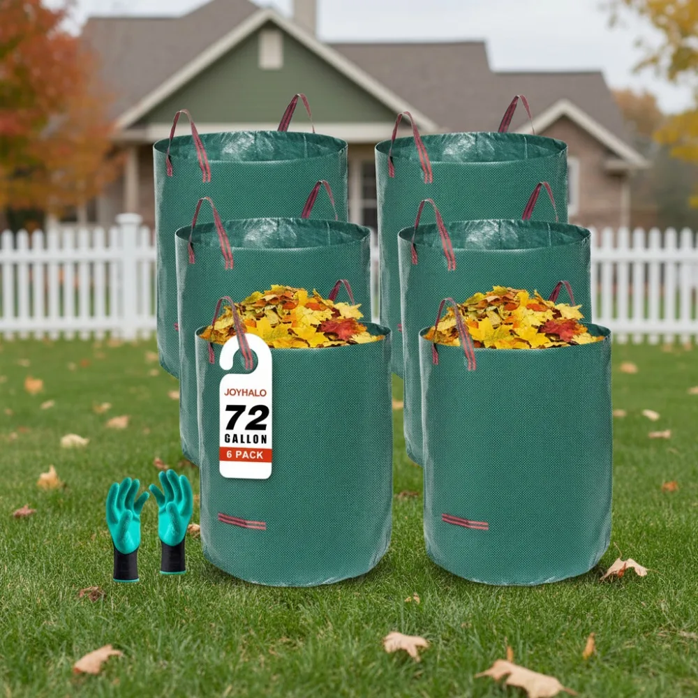 

72 Gallon Reusable Yard Waste Bags, 6 Pack with Gardening Gloves, Heavy Duty Standable for Camping & Recycling