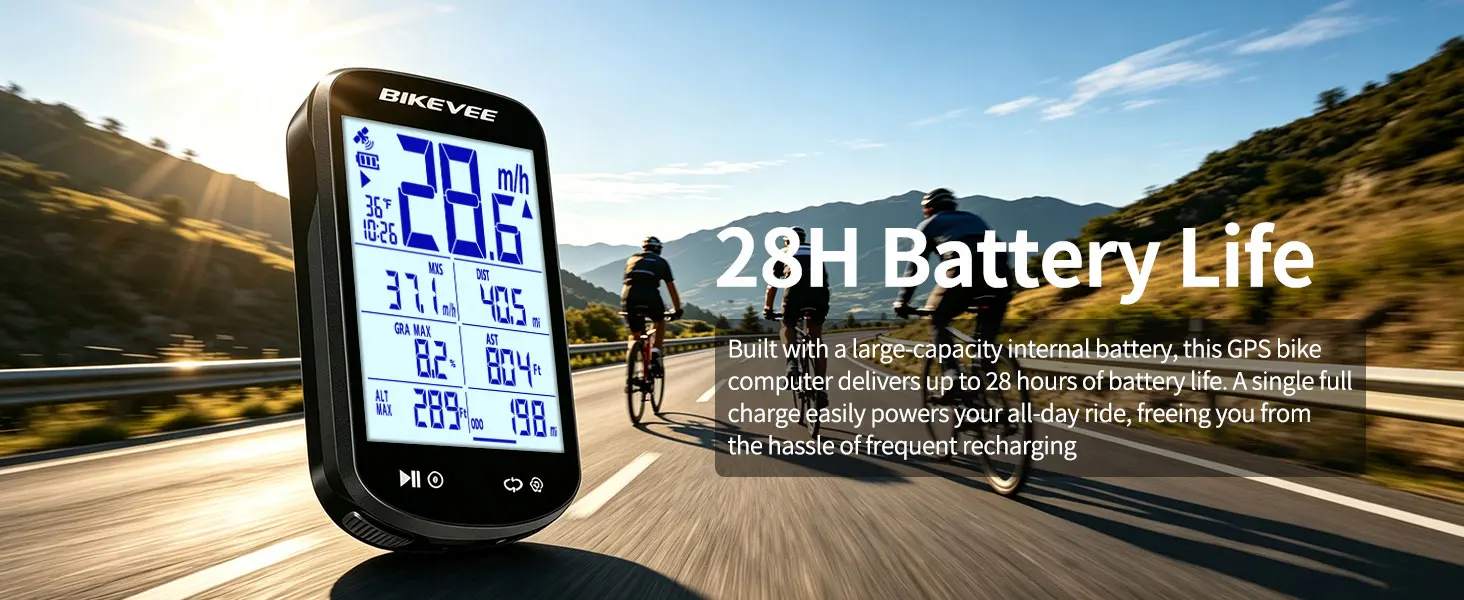 BIKEVEE Sonnenlicht-lesbarer 2,6"-LCD-Multifunktionsdisplay GPS Bluetooth Drahtloser Fahrradcomputer Fahrrad-Tachometer Kilometerzähler – Detail 4