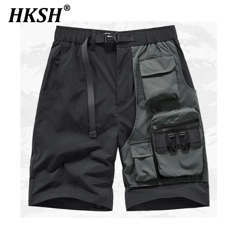 

HKSH, новые летние мужские уличные брюки Tide, молодежная мода, оригинальный дизайн, лоскутные шорты из двух предметов, повседневные полубрюки с карманами, Ins HK5326