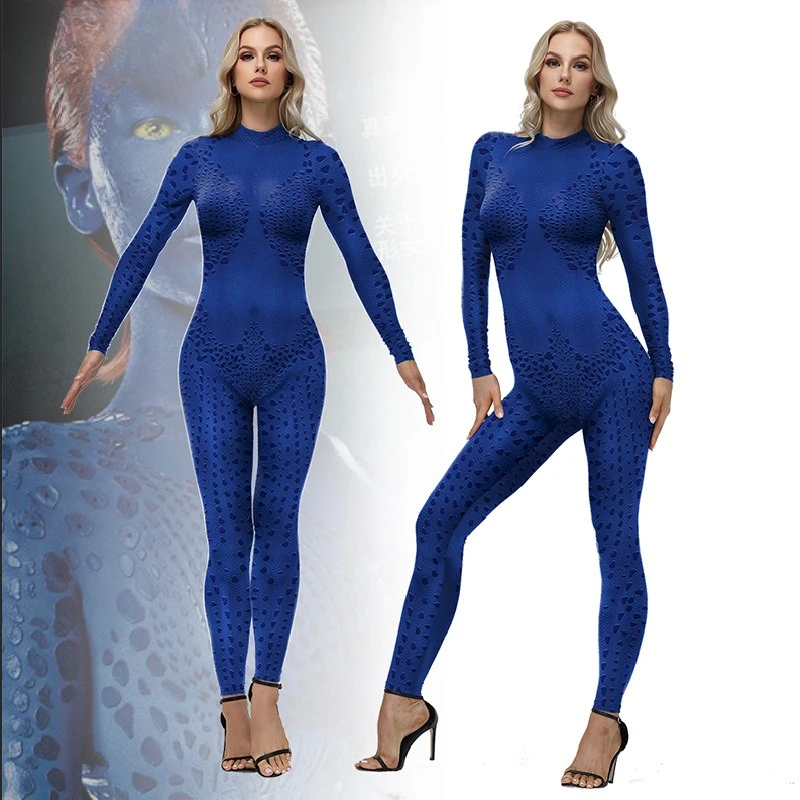 

Women Halloween Cosplay Costume X Men Mystique Raven Darkholme Jumpsuits Moive Hero Carnival Party Bodysuits