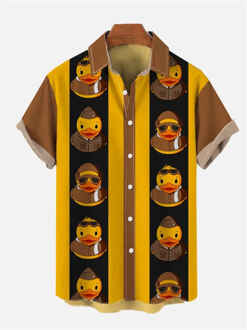 

Cute Duck Shirt For Men Splicing Cartoon Animal 3D Printed Short Sleeve Shirts Fashion Hawaiian Shirts Unisex Harajuku Blouse