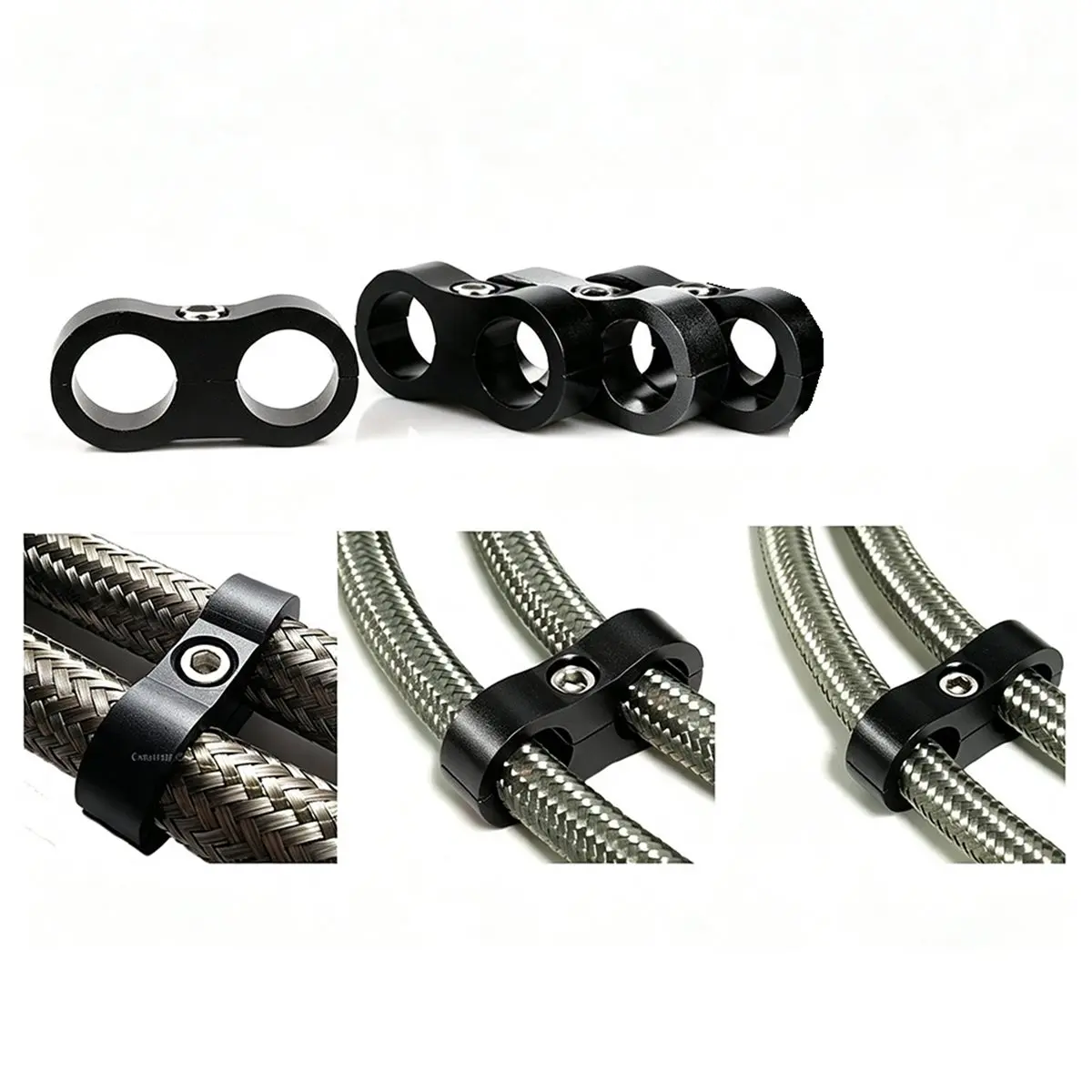 AN6 Dual-Pipe Separator Clamps (4-Pack), Braided Oil Line Splitter Mounting Clamps, for Automotive Modification