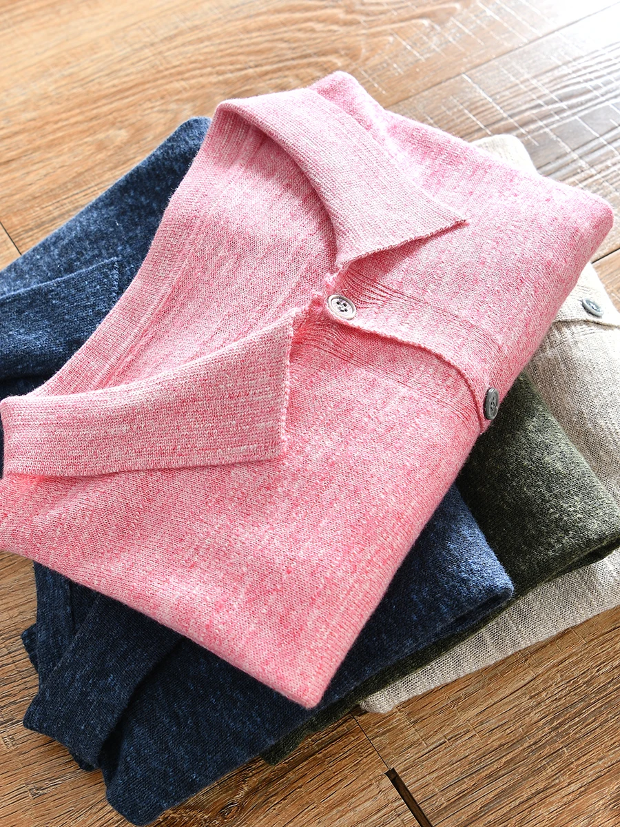 Italian Style Bamboo Cotton Short Sleeve Knitted Casual Collar Cardigan for Men Spring Summer Season Light Weight Daily Wear