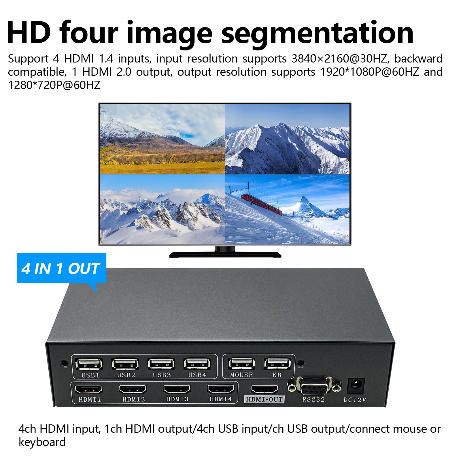 

4x1 Video Wall Controller 4K HD 1080P Multi Screen Stitching Processor TV Splicing Box Splicer KVM For HDMI