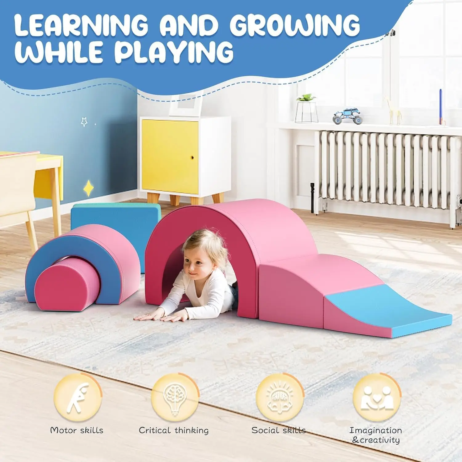 Blocs de construction en mousse d'escalade, jouets éducatifs, chemin de motricité pour bébé, 5 briques en mousse géantes, château, jeu d'aire de jeux pour les tout-petits