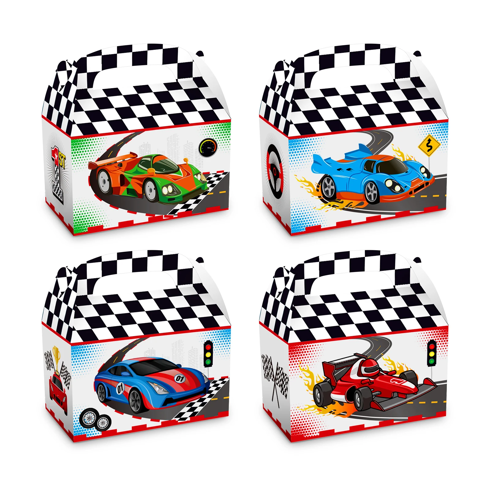 DD169 4Pcs Racer Cosplay Lattice Car Racing Game Race Birthday Party Paper Portable Packing Gift Boxes Baby Shower Party Decors