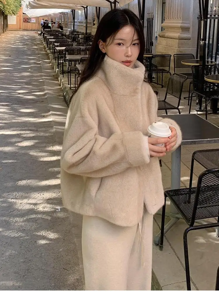 

Экологически чистый меховой женский зимний модный универсальный воротник-стойка Plu ort Top Thiened Long Sve Coat