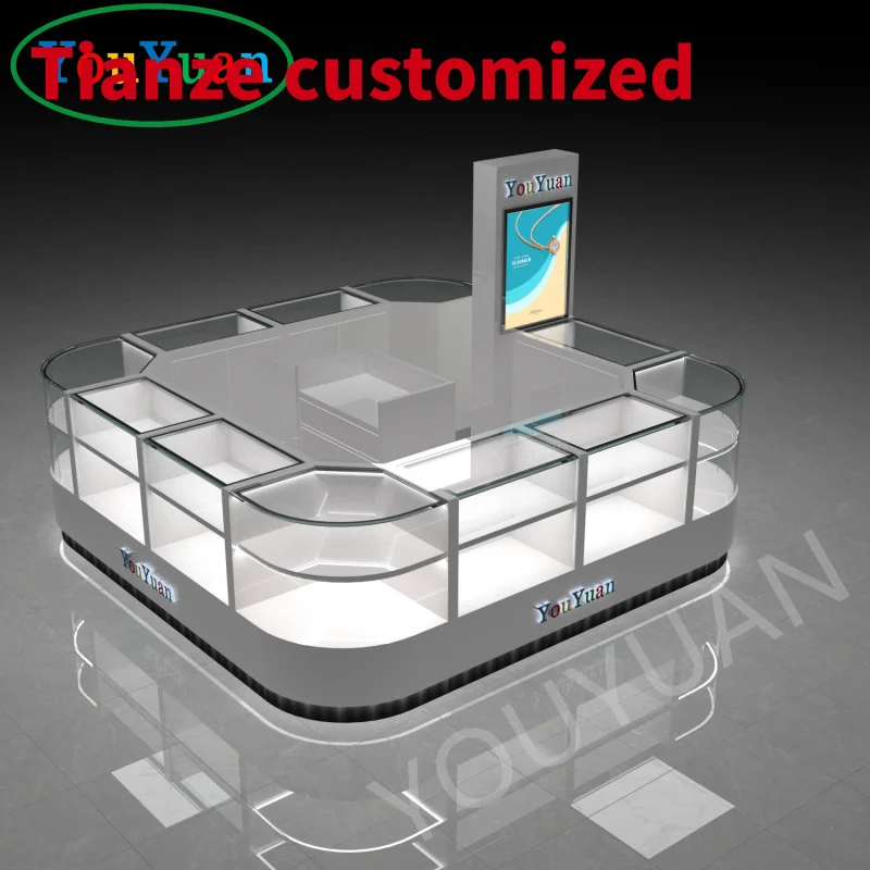 (Customized) fashion custom perfume kiosk glass tower display jewellery store glass counter design