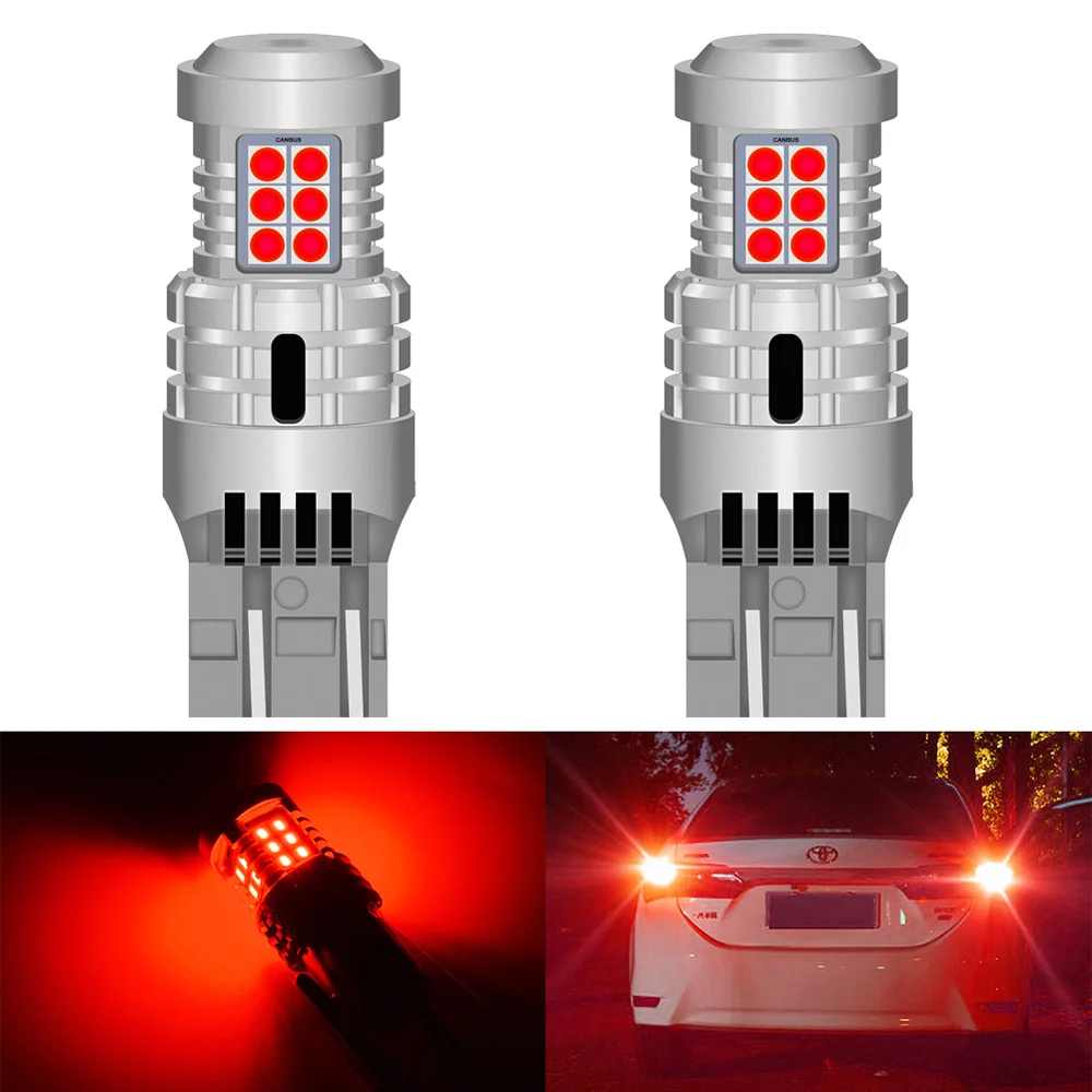 2Pcs 7443 T20 W21/5W LED Canbus No Hyper Flash 2600Lm 6500K Red Amber Car Backup Reverse Light For Peugeot 206 307 308 407 207