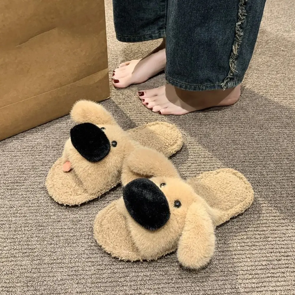 

Kawaii Long Ears Dog Slippers Winter Thicken Warm Cartoon Furry Slippers Soft Cute Home Cotton Shoes Women