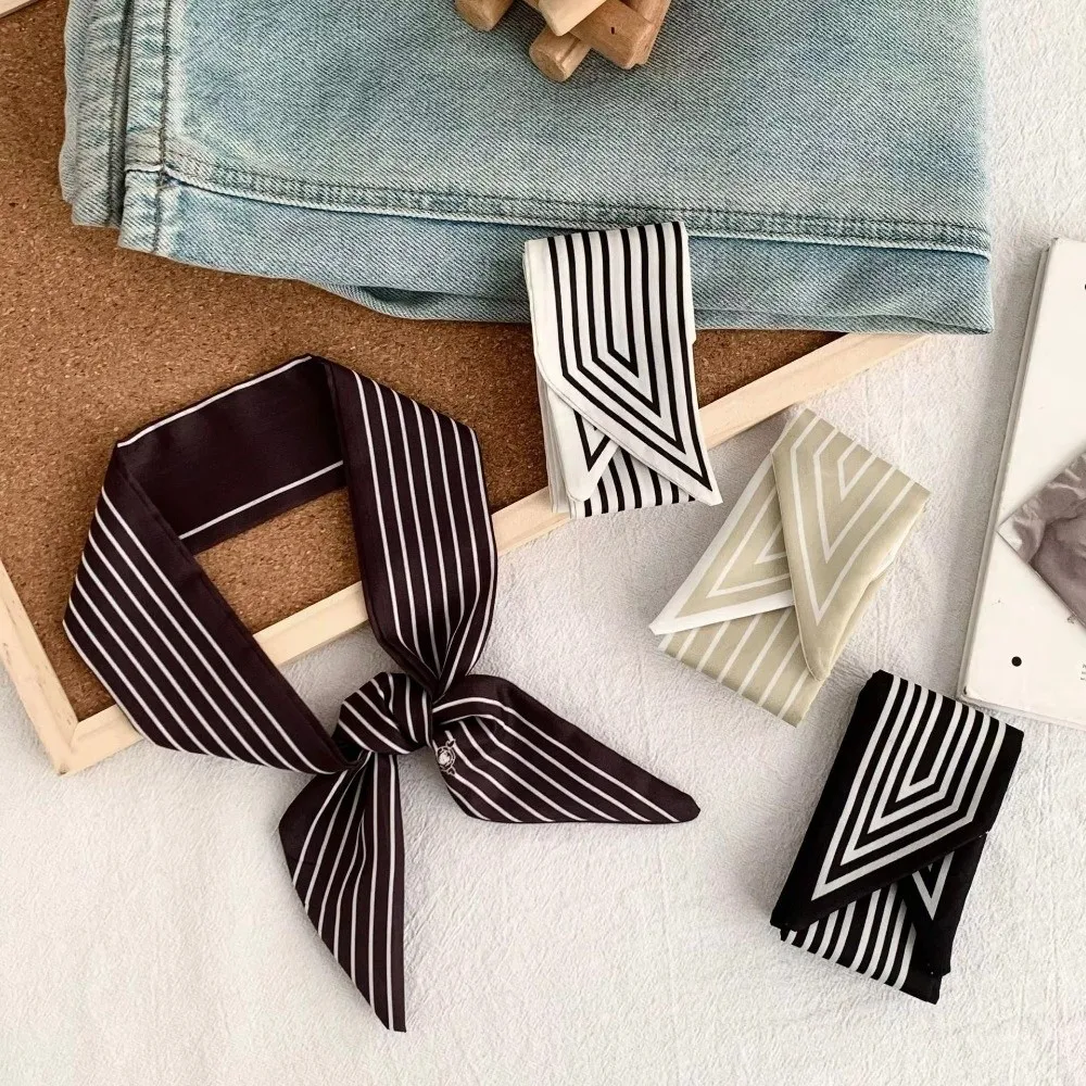 

Fashion Spring Woman Skinny Silk Scarf Striped Silk Ribbon Long Hair Strip Multi-use Decorative Belt Lady Hair Tie