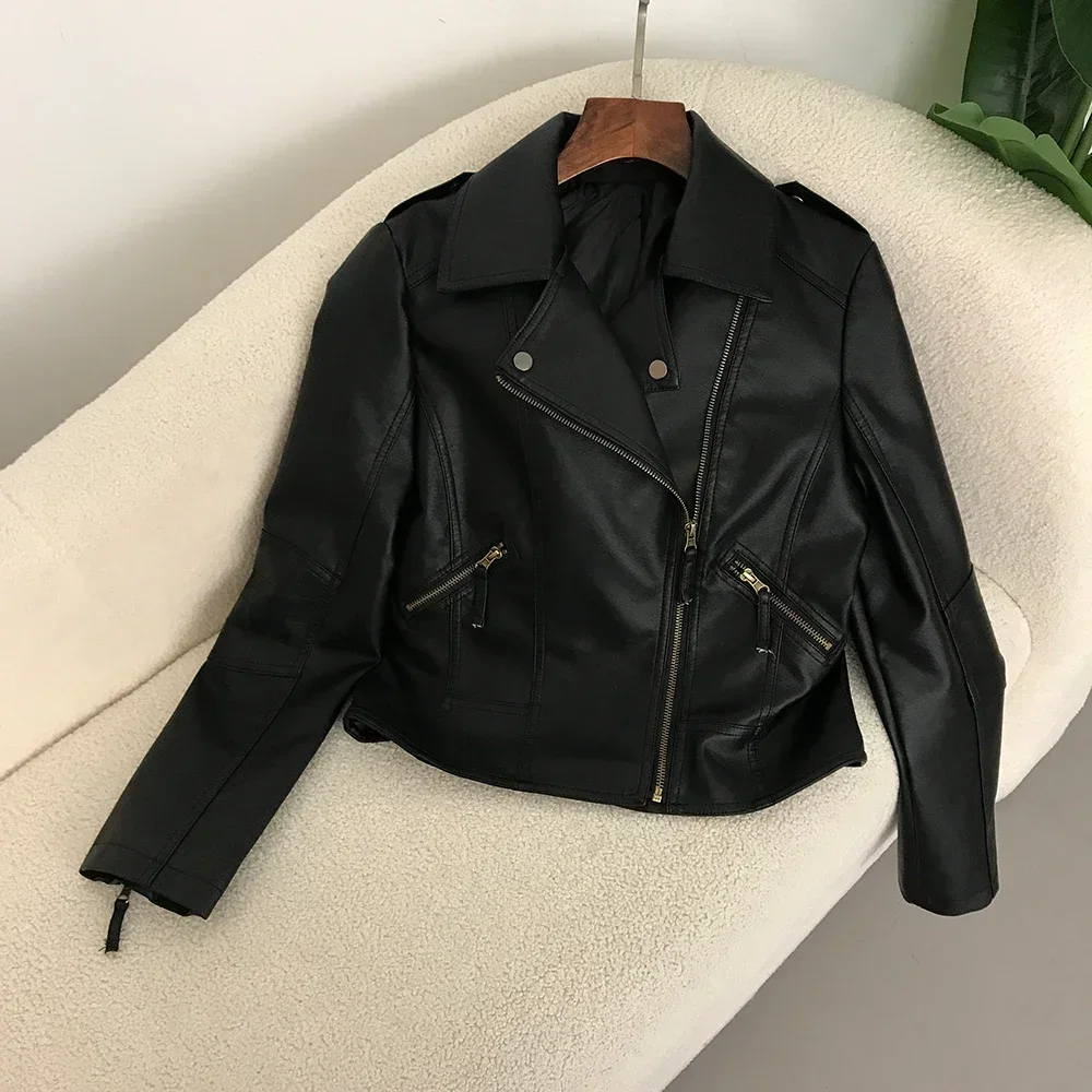 2024 New Motorcycle Jacket Faux Leather Coat Zipper Fashion Spring Autumn Women Punk Coat Biker Jacket Ladies Outwear Streetwear