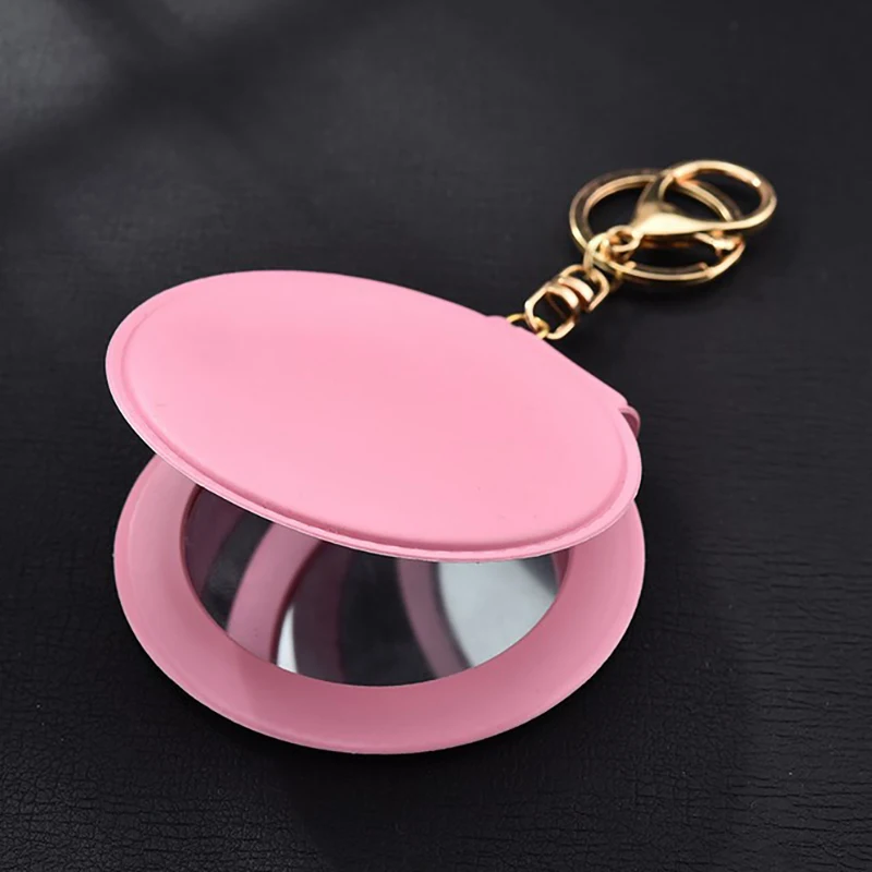 Makeup Mirror Pu Small Round Keychain Double-Sided Folding Mirror Furry Ball Mirror Pendant Gifts Travel Accessories