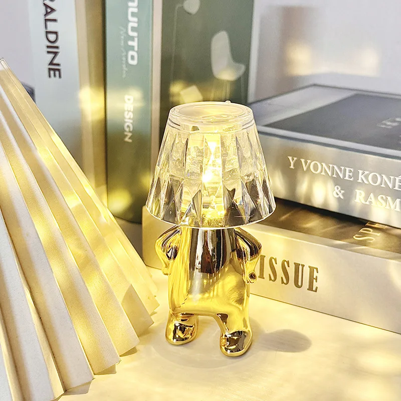New Electroplating Small Gold Statue Creative Decoration Living Room Glowing Night Lights Bedroom Desktop Table Lamp