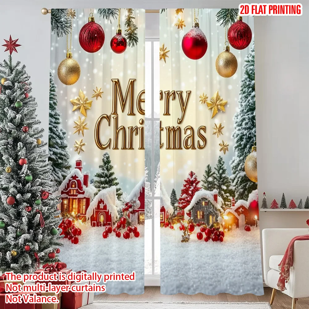 

2pcs 2D flat printing Merry Christmas Popular Window Curtains Merry Christmas! Polyester Without Electricity Spring Party &