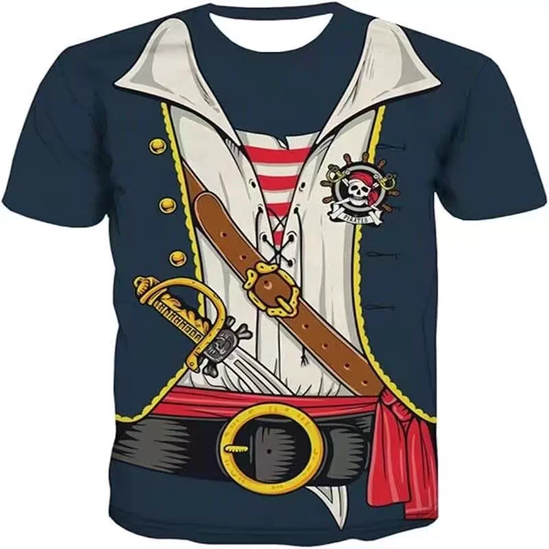 Pirate Captain Halloween Cosplay Party 3D Print Sport Quick-dry Breathable Men T-shirt Outdoor Street Parent-child Short Sleeve