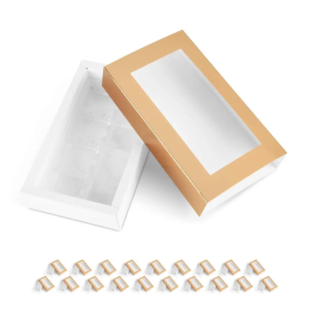 20 Truffle Box Chocolate Box Packaging Candy Boxes 8-Piece Plastic Tray Tray Size 5.75x2.75 Pull Out Packing Clear Window Sleeve