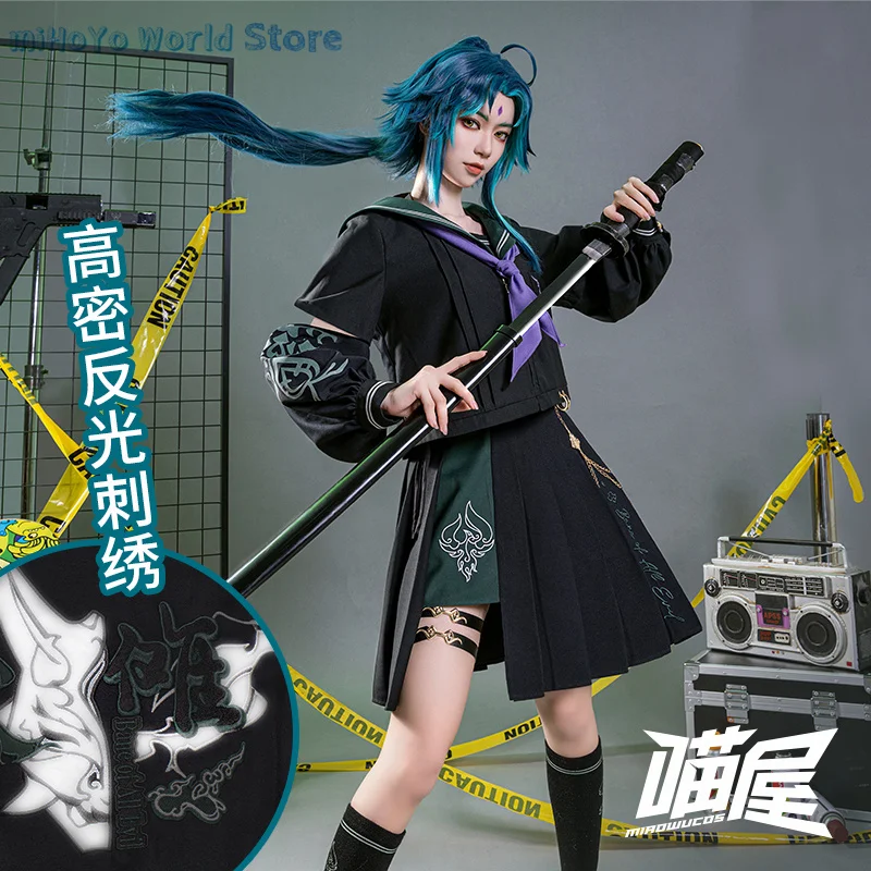 

Game Genshin Impact Xiao Cosplay Sailor Jacket JK Skirt Doujin Daily Xiao Academic Style Costume Comic Con Party Meow House