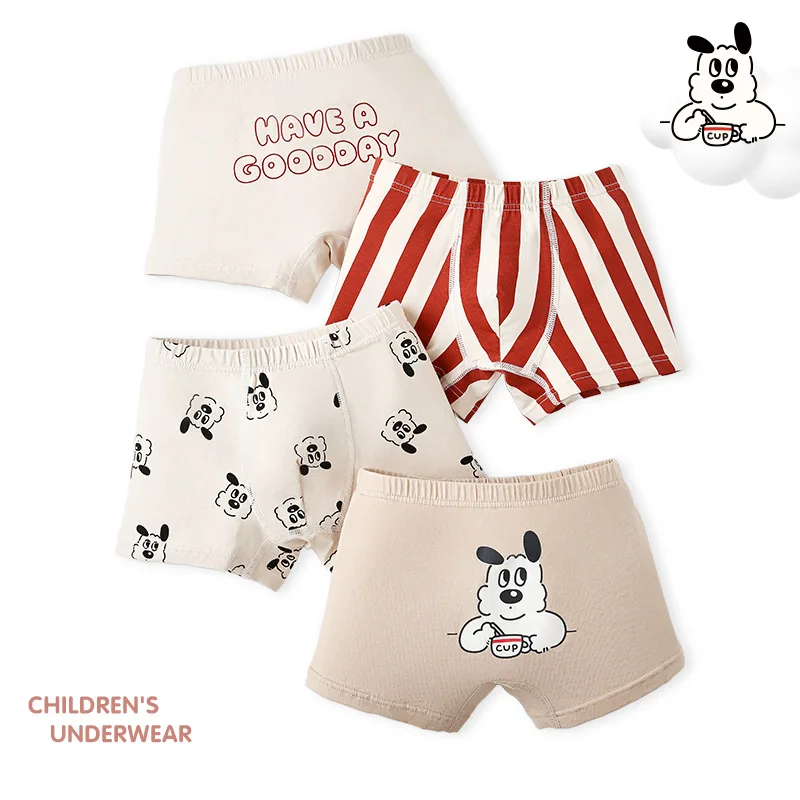 4 Pcs Cotton Briefs Boys Boxer Children\'s Underwear 2-10Y Kids Spring Summer Cartoon Bear Pattern Underpants