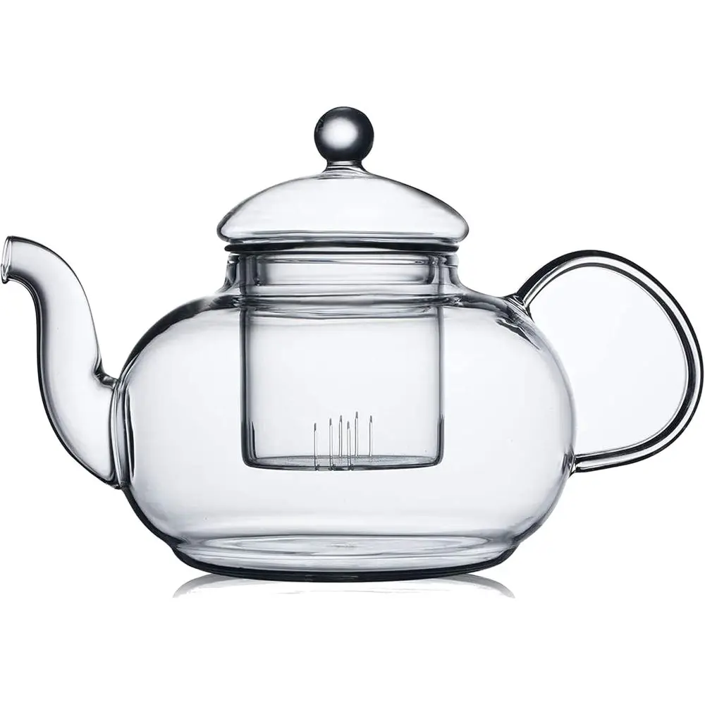 Stovetop Safe Glass Teapot, Clear Teapot with Removable Infuser 20.3 oz, Loose Leaf and Blooming Tea Maker