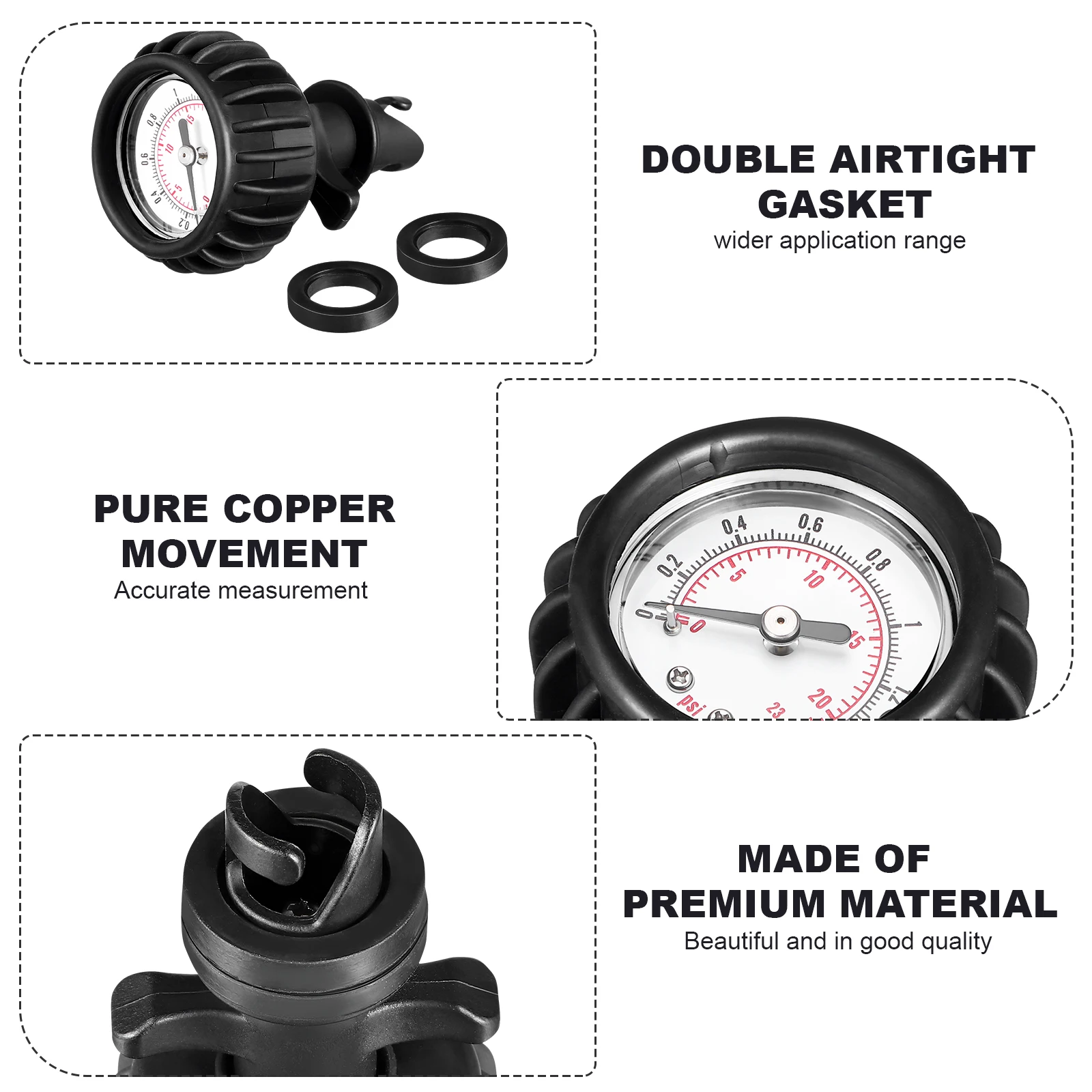 Inflatable Boat Pressure Gauge Gauge PVC Barometer Air Measure Tool Kayak SUP PSI BAR Reader for Outdoor Activities