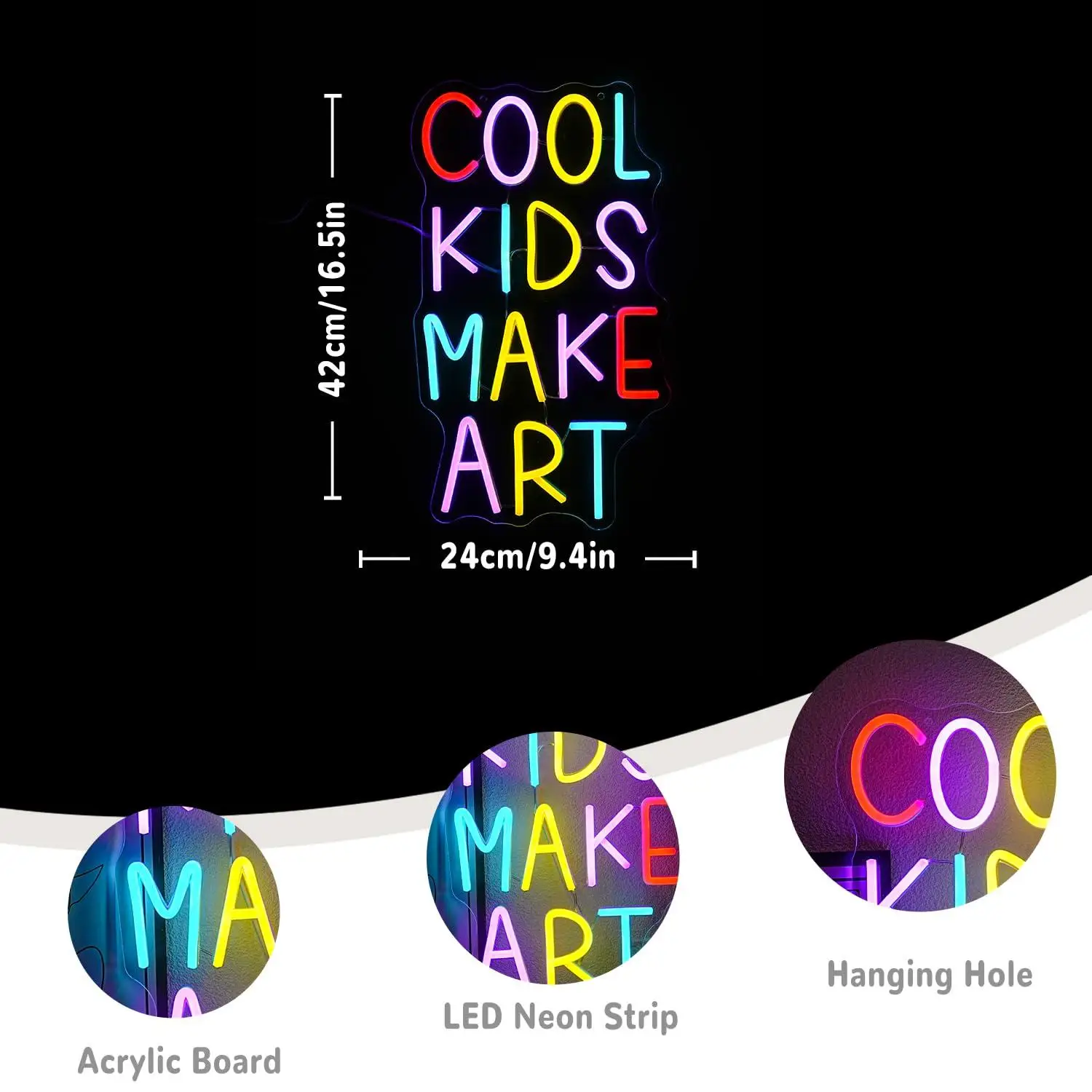 Cool Kids Make Art Neon Sign USB Dimmable LED Lights for Classroom Bedroom Library Nursery School Decoration Wall Lights Gifts view 2