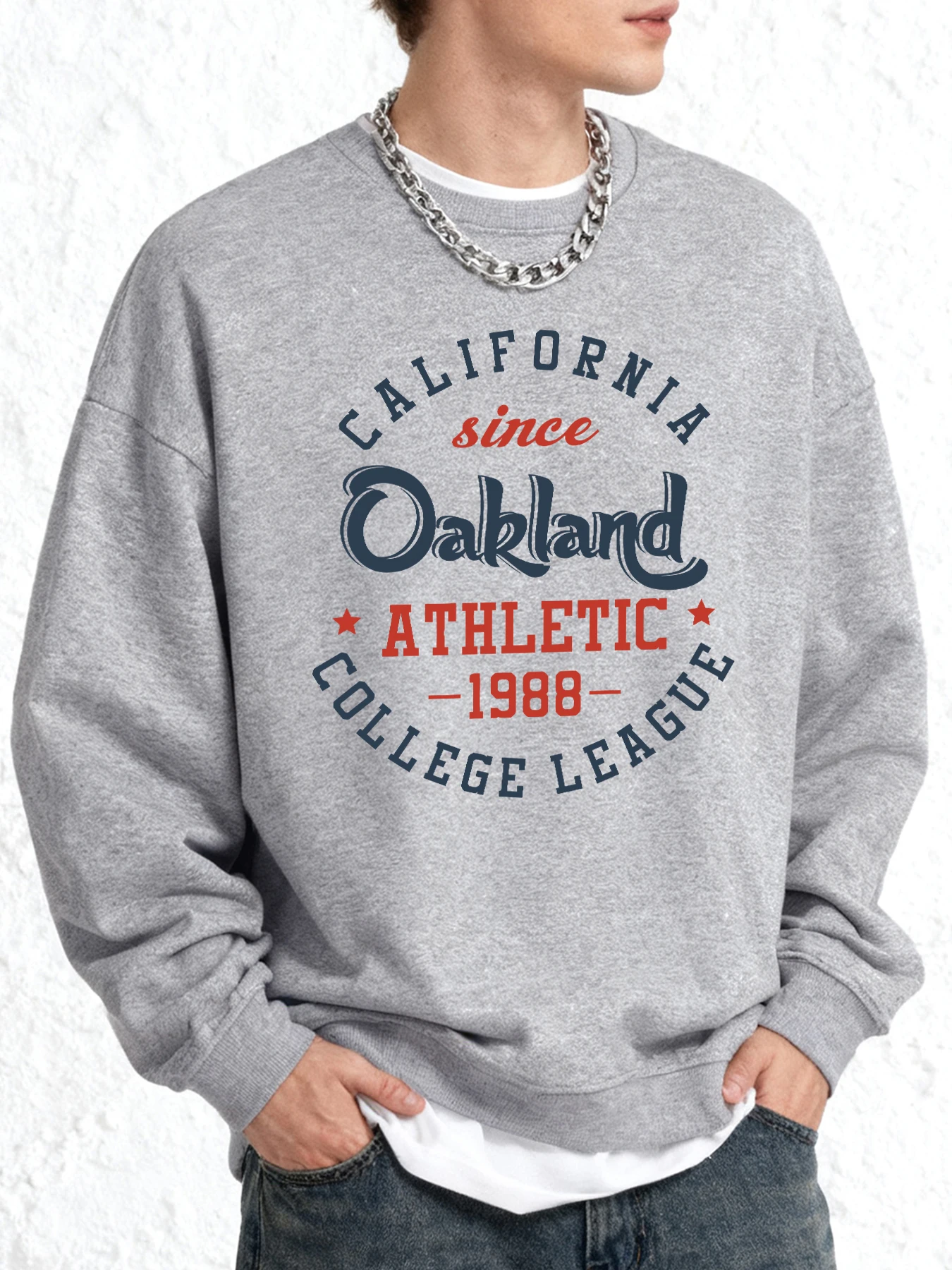 California Oakland Athletic Bedrucktes Herren-Sweatshirt, trendige Herbst-warme Pullover, lässige Basic-Kleidung, lockere, übergroße Sportbekleidung