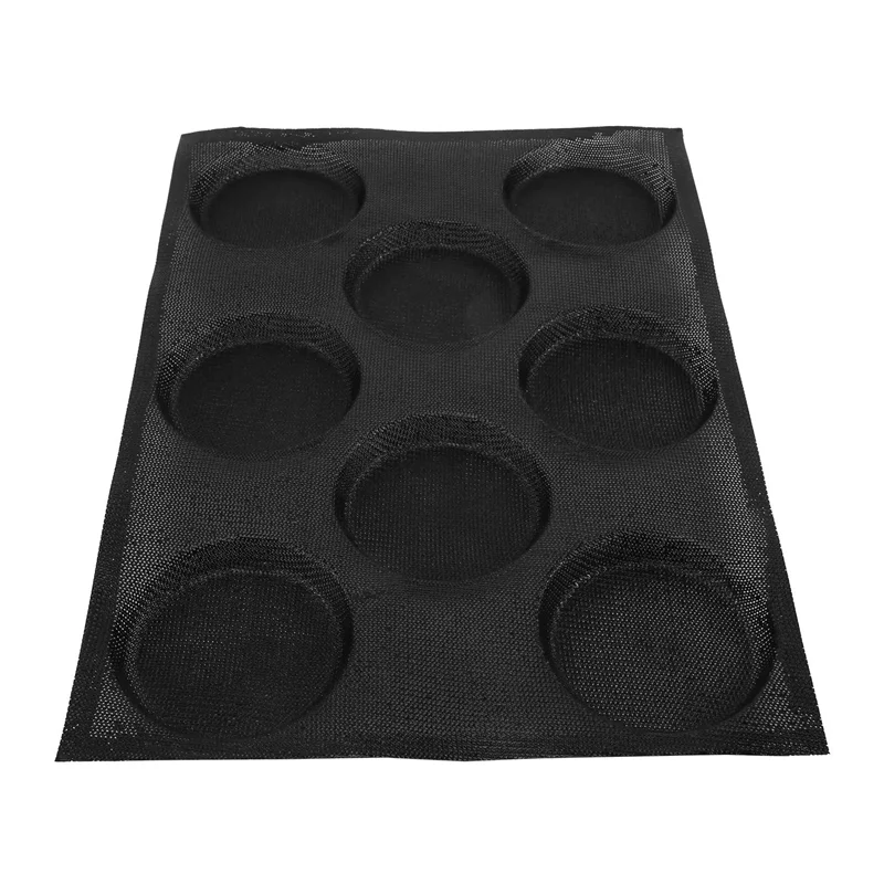-A94Z 8 Holes Hamburger Bun Pans For Baking Mesh Silicone Bread Pans For Baking Non Stick Perforated Baking Molds